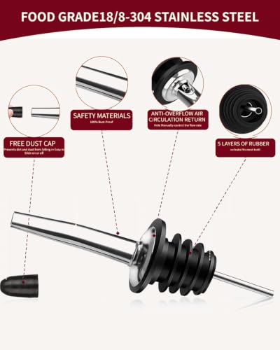 Spegsgio 60 Pack Deep Black Stainless Steel Liquor Pour Spouts - Drip-Free Bottle Tips with Dust Caps