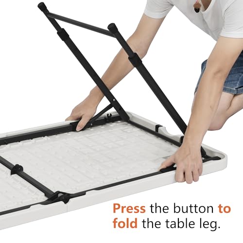 4-Foot Rectangular Folding Table with 4 Adjustable Height Settings & Handle