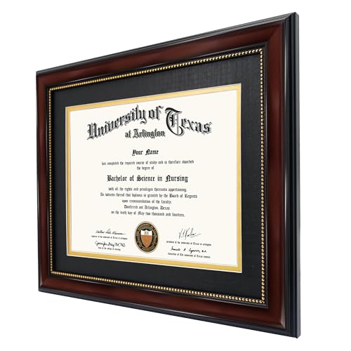8.5x11 Diploma Frame with Double Mat - Mahogany & Gold Document Frame