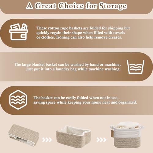 Woven Cotton Rope Storage Basket with Writable Labels 13x10x9