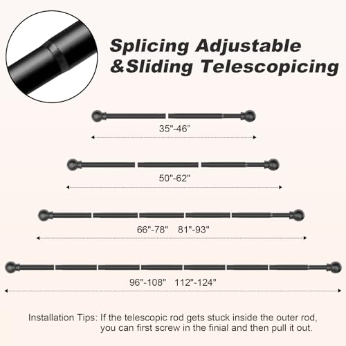 Adjustable Stainless Steel Curtain Rod 35-46 Inch, Black Drapery Rod