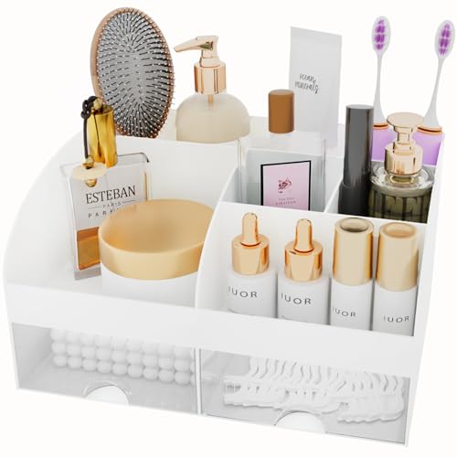 COMFYROOM White 1-Pack Makeup Organizer with Drawers & Compartments for Vanity