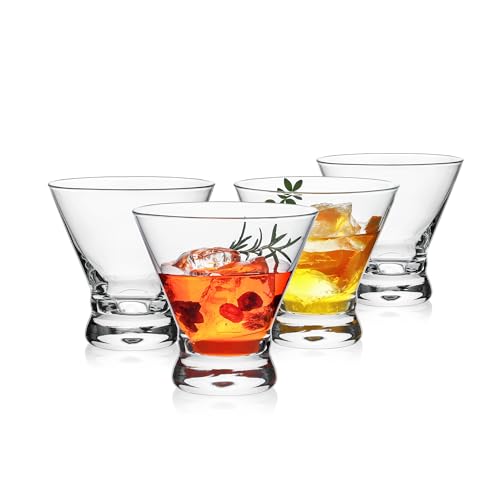 OUWO Set of 4 8oz Stemless Martini Glasses - Heavy Base, Lead-Free Crystal