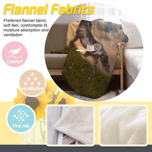 Horse Blanket Galloping Running Horse Soft Decorative Flannel Throw Blanket Lightweight Cozy Fuzzy Blanket for Couch, Bed and Chair-60''x50''