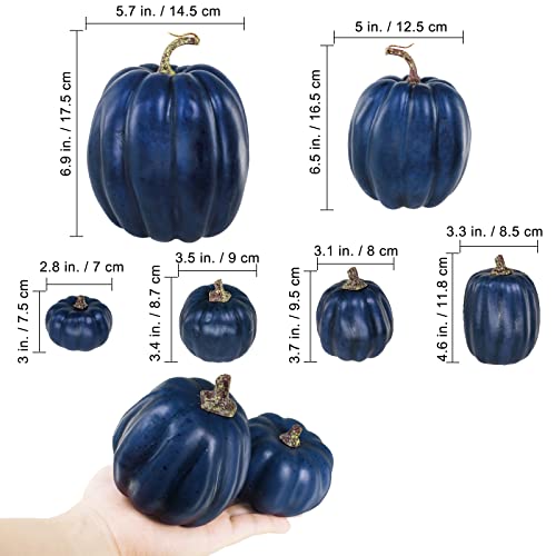 7 Pcs Navy Blue Artificial Pumpkins - Decorative Foam Fall Centerpieces