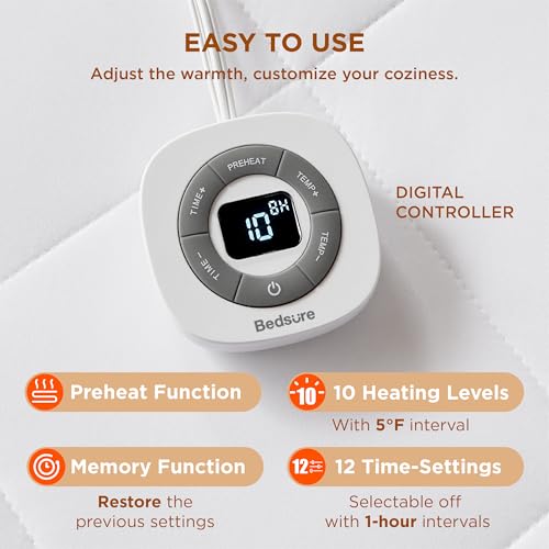 Heated Mattress Pad Twin - Fast Heating, 10 Settings, 18" Deep Pocket