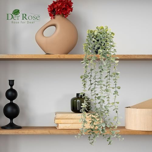 Artificial Hanging Eucalyptus Plant in Black Pot - 24 Inch Faux Greenery Decor