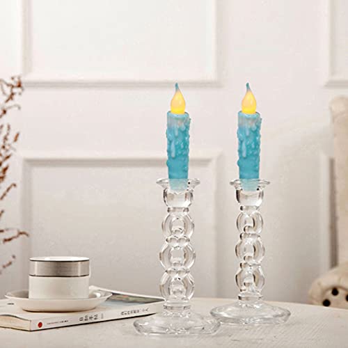 CVHOMEDECO Teal Flameless Taper Candles - Battery Operated, 3 Pack, 4-3/4 Inch
