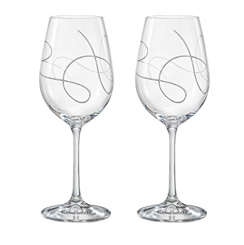 Barski Crystal Wine Goblet Set of 2 - European Lead-Free Glass with String Design, 14 oz