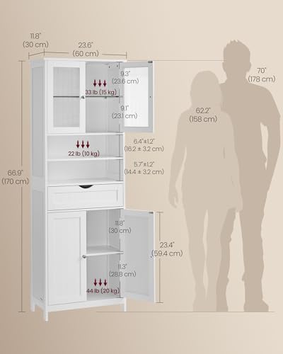 Freestanding Storage Cabinet with LED Lights and Adjustable Shelves, White