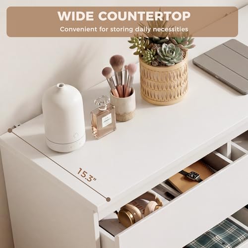 Modern 6-Drawer Double Dresser for Bedroom, White Wood Storage Chest