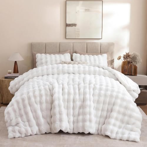 Queen Faux Fur Comforter Set - Soft, Fluffy Winter Bedding