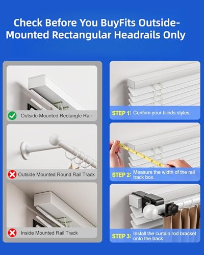 No-Drill Over-Blinds Curtain Rod Brackets for 1.3-2" Headrails - 2 Pack