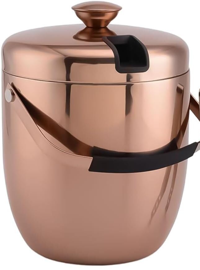 PuLaif Gold Stainless Steel Ice Bucket with Lid & Tongs - Double Wall, 3L