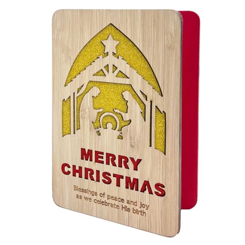 Celebrate His Birth Wooden Christmas Greeting Card with Envelopes - Religious Holiday Decoration