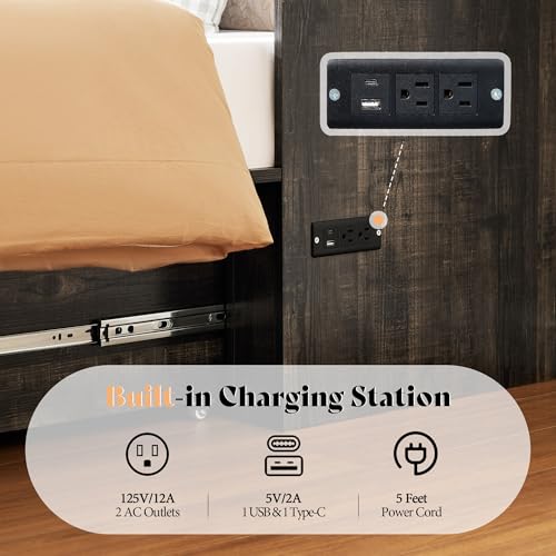 Queen Murphy Bed with 6" Memory Foam Mattress and Charging Station