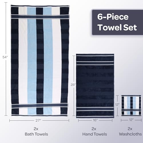 6-Piece Cotton Bathroom Towel Set - Navy Blue, 525 GSM Soft Bath Essentials