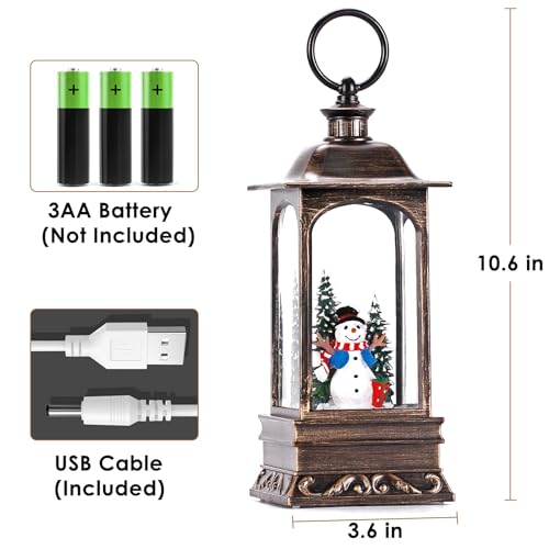 Musical Lighted Christmas Snow Globe Lantern with Timer & Snowman