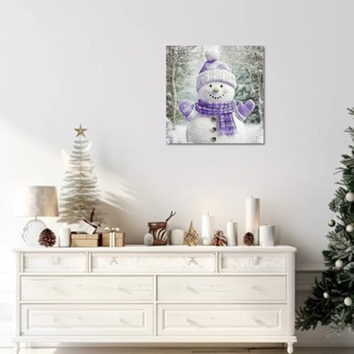 Christmas Snowman Wall Art Canvas Poster - Purple, 20 x 20 Inches