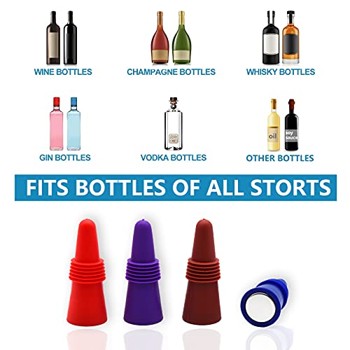 Silicone Wine Bottle Stoppers with Grip Top - Airtight Seal, 8 Pack
