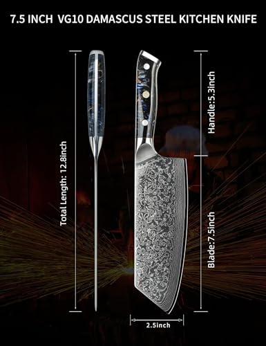 Nakiri Knife - 7.5 inch Xuan VG10 Damascus, Starry Black Resin Handle - SANMUZUO