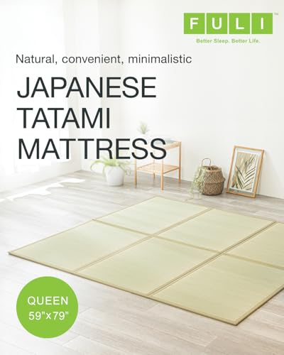 Japanese Tatami Floor Mattress, Foldable Natural Rush Grass Mat, Queen Size