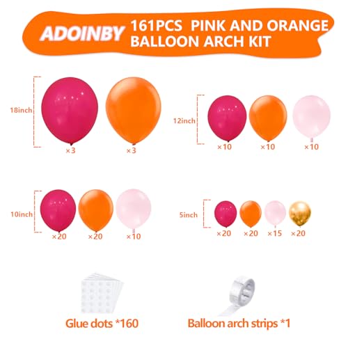 161-Piece Pink and Orange Balloon Garland Kit with Metallic Gold Accents