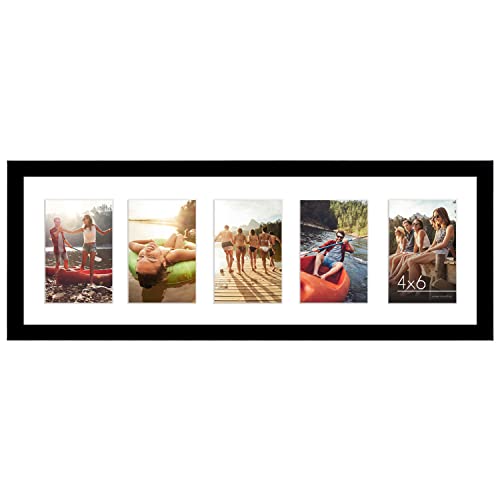 8x24 Collage Picture Frame with Mat for Five 4x6 Photos - Black Wall Frame