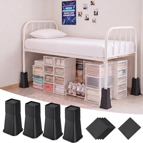 12-Inch Heavy Duty Bed Risers (4 Pack) - Plastic Furniture Extenders