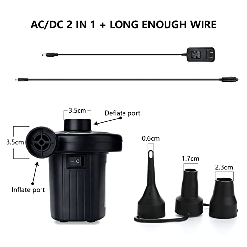 Portable Electric Air Pump - Quick-Fill AC/DC Inflator Deflator (3 Nozzles)
