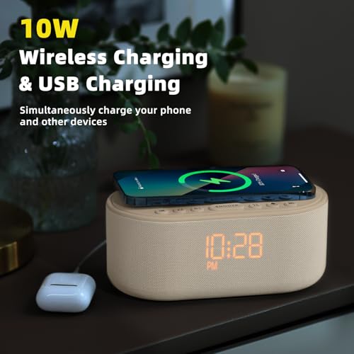 White Noise Sound Machine Alarm Clock with Wireless Charger & Bluetooth Speaker