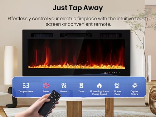 50-Inch Electric Fireplace Wall Mount Insert Ultra-Thin Heater