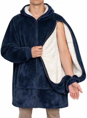 Wearable Fleece Blanket Hoodie with Full-Arm Access for Medical Treatment