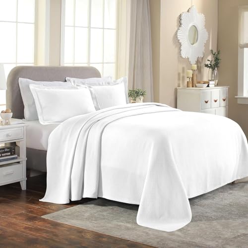 SUPERIOR Solitaire Cotton Bedspread Quilt Set, All Season - Twin, White