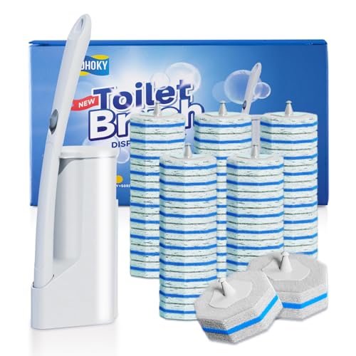 Disposable Toilet Brush Set with Wall Mount Holder & 50 Refill Pads