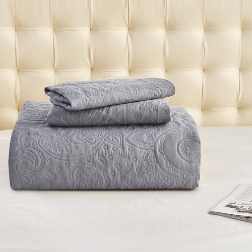 ECHODRM Oversized King Quilt Set 120x118 Dark Grey Floral Microfiber Bedding