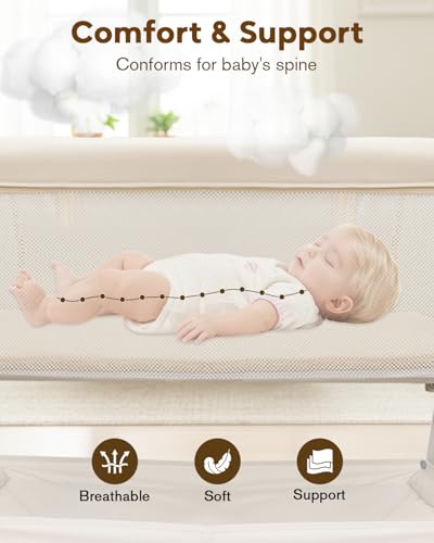 2-in-1 Bedside Bassinet Sleeper with Mattress, Wheels & Storage Basket