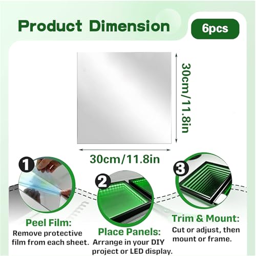 6-Pack Acrylic Two-Way Mirror Sheets, 12x12 Inch See-Through Panels