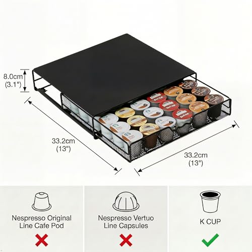 36 Coffee Pod Holder Drawer, Under Brewer Countertop Storage, Black