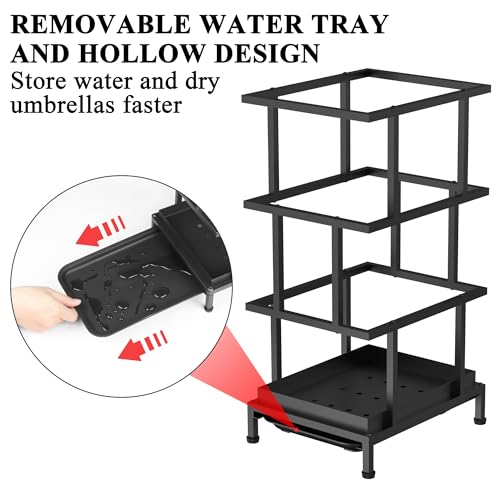 Metal Umbrella Stand for Entryway with Drip Tray and Adjustable Feet