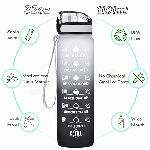 32 oz Motivational Water Bottle with Time Marker and Straw