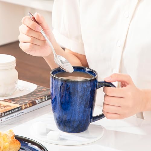 Vancasso STARRY Blue Ceramic Coffee Mug Set of 6, 16 Oz, Microwave & Dishwasher Safe