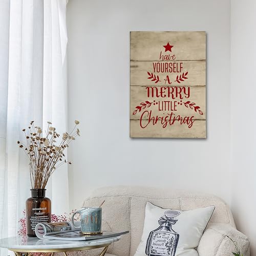Christmas Canvas Wall Art 16x24 Inch Rustic Red Christmas Tree Decor