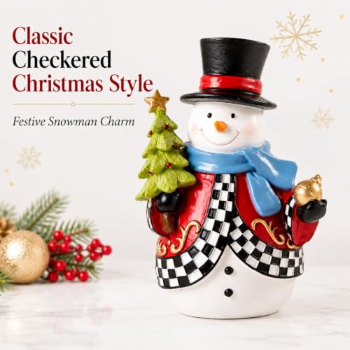 Bechivie Black and White Checkered Snowman Figurine Christmas Home Decor
