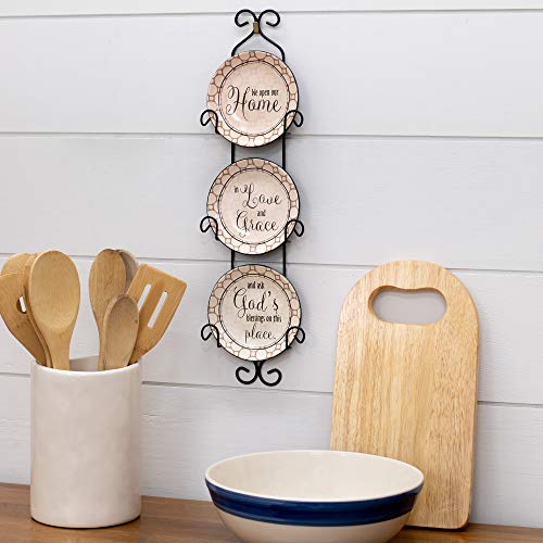 Inspirational Ceramic Wall Plate Set with Metal Display Rack
