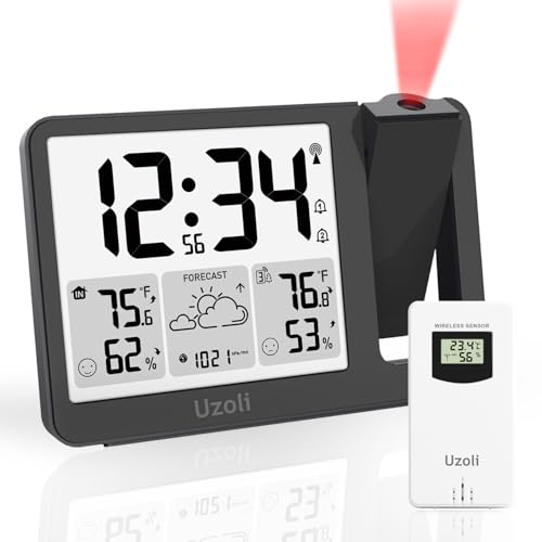 Atomic Projection Alarm Clock with Indoor Outdoor Temperature and Humidity