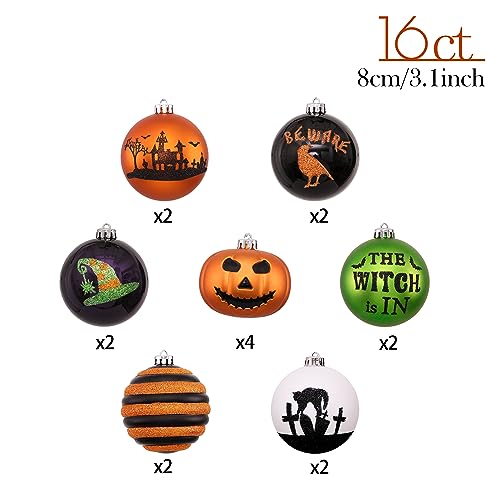 16-Piece Halloween Ornament Set - 3.2-Inch Shatterproof Hanging Decorations