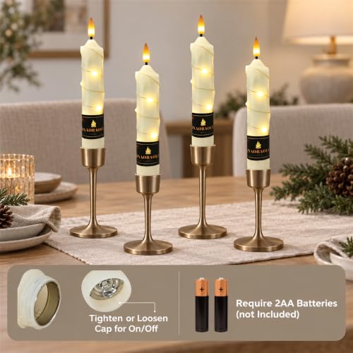 Ivory Flameless Taper Candles 4 Pack - Battery Operated LED with Remote & Flickering Flame, 6.5 Inch for Holiday Decor