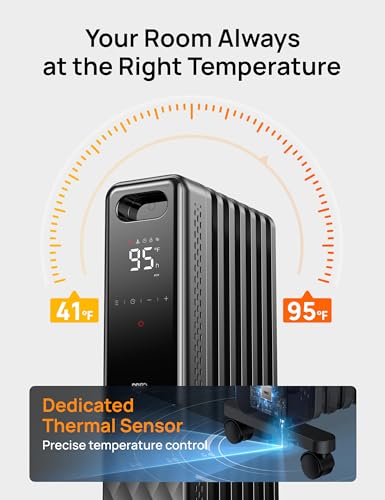 Oil Filled Radiator Space Heater 1500W with Digital Thermostat and Remote