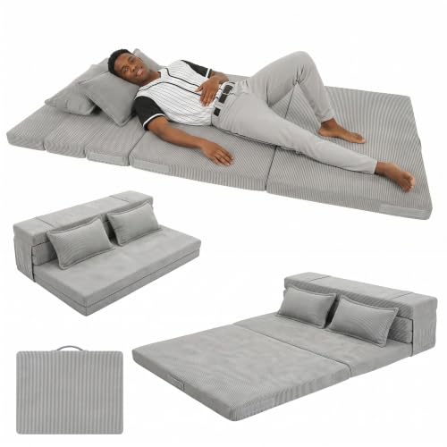 Full Size Tri-Fold Futon Mattress, Corduroy Foldable Floor Bed & Lounge